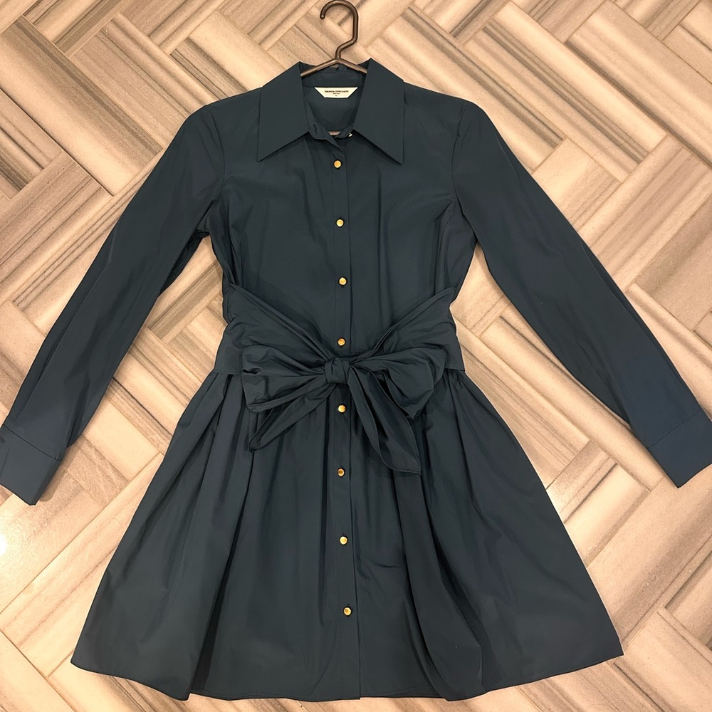 Amanda Uprichard dark teal button down fit and flare dress
